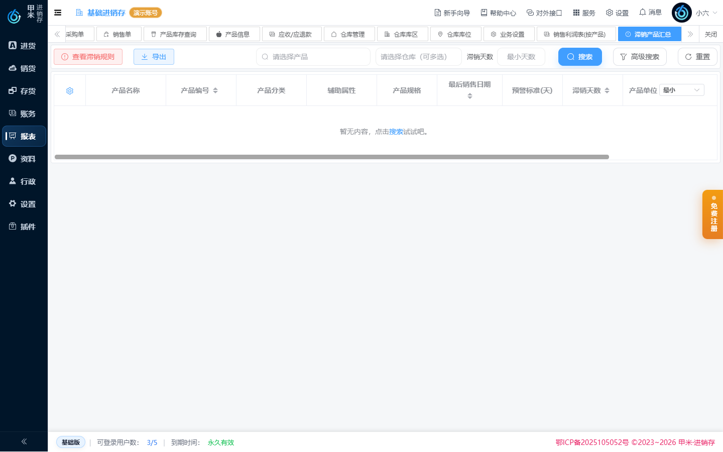 滞销产品汇总报表